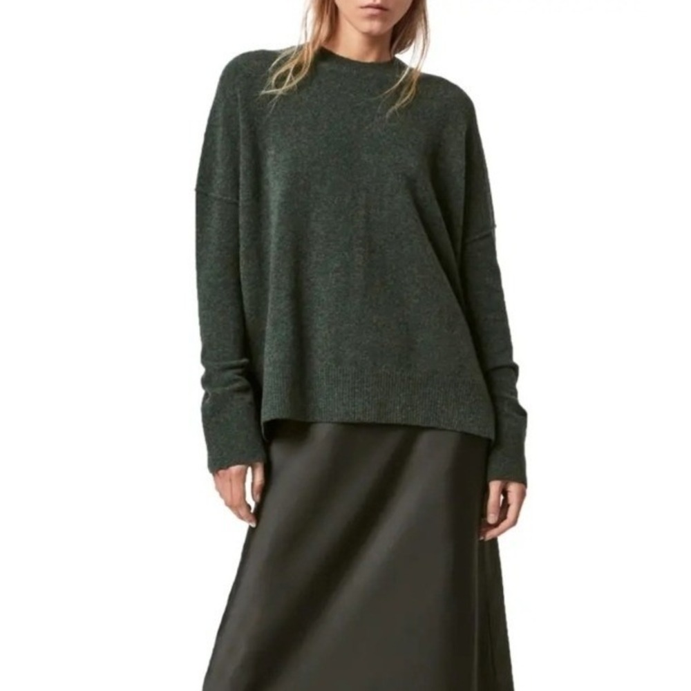 AllSaints Wool Yak Blend Crew Neck Darla Sweater Marled Olive Green Size Medium